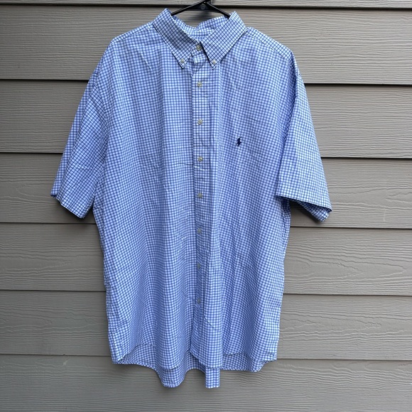 Polo Ralph Lauren Men Blue & White Short Sleeve Button Down Shirt Sz 2X (C8) - Picture 1 of 12